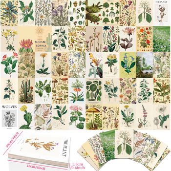 Σετ ευχετήριών καρτών, 50 τεμάχια, με θέματα ζωών και φυτών, για διακόσμηση τοίχου κοιτώνα, ρετρό floral σχέδιο, εκτυπωμένες κάρτες μηνυμάτων