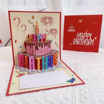 Card de felicitare 3D pentru ziua de naștere, motiv tort de ciocolată, lucrat manual, hârtie specială
