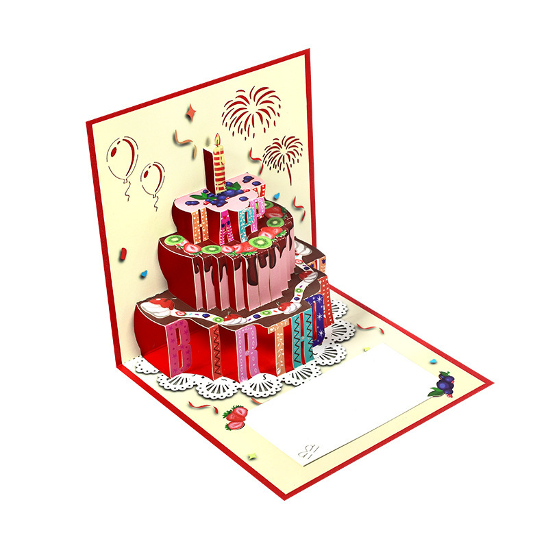 Card de felicitare 3D pentru ziua de naștere, motiv tort de ciocolată, lucrat manual, hârtie specială