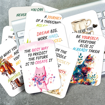 Κάρτες ευχών — 50 εμπνευσμένες κάρτες για χειρόγραφα αγγλικά ρητά, για υπαλλήλους και κουτιά για μεσημεριανό παιδιών • υλικό: χαρτί • κατασκευή: εκτύπωση • στυλ: απλό και μοντέρνο • κατηγορία: ευχετήρια κάρτα