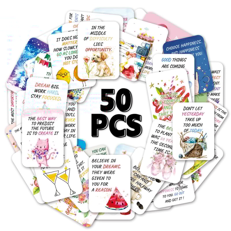 Set de 50 carduri de felicitare cu citate inspiraționale în engleză, pentru a fi scrise de mână, pentru angajați și cutii de prânz ale copiilor; material: hârtie • producție: imprimare • stil: simplu și modern • categorie: card de felicitare