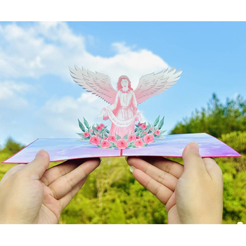 Κάρτα ευχών με 3D άγγελο - χειροποίητη από ειδικό χαρτί, διπλωτή