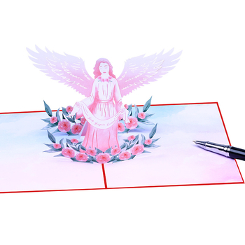 Κάρτα ευχών με 3D άγγελο - χειροποίητη από ειδικό χαρτί, διπλωτή