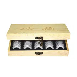 Ξύλινο κουτί αποθήκευσης νομισματών με κυκλική κάψουλα, φυσικό ξύλο, μοντέλο 5.26, χαρακτική, εκτυπωμένο λογότυπο