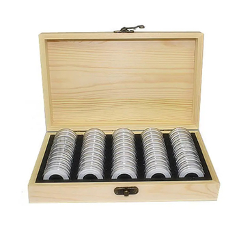 Ξύλινο κουτί αποθήκευσης νομισματών με κυκλική κάψουλα, φυσικό ξύλο, μοντέλο 5.26, χαρακτική, εκτυπωμένο λογότυπο