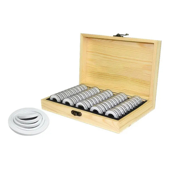 Ξύλινο κουτί αποθήκευσης νομισματών με κυκλική κάψουλα, φυσικό ξύλο, μοντέλο 5.26, χαρακτική, εκτυπωμένο λογότυπο