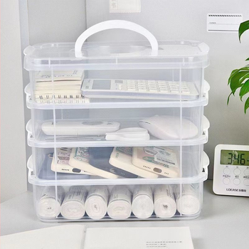 Στοιβαζόμενος διαφανής οργανωτής γραφείου με διαμερίσματα, από πολυστυρένιο, χωρητικότητας 2 L