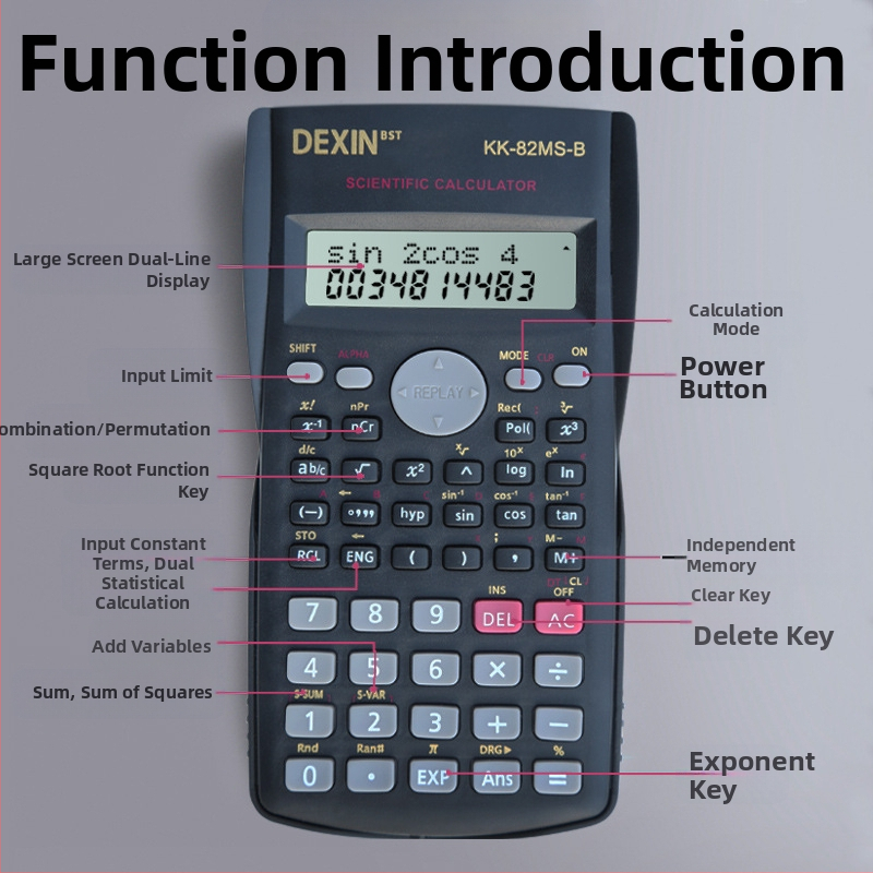 Vedecký funkčný kalkulátor KK82MS-B/D, 13-digitný displej, telo z PS plastu, hmotnosť 120 g, s tlačeným logom
