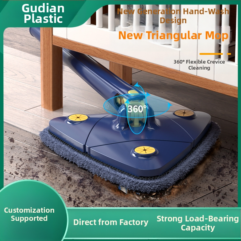 Plokščias šluota su mikropluošto galva, teleskopinė nerūdijančio plieno rankena, Velcro tvirtinimas, galvutė trikampio drugelio formos