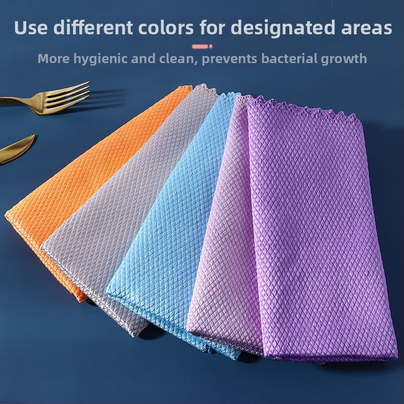 Микрофибърна кърпа за съдове със шарка рибени люспи, абсорбираща, двойно използване за сухо и мокро почистване на стъклени повърхности.