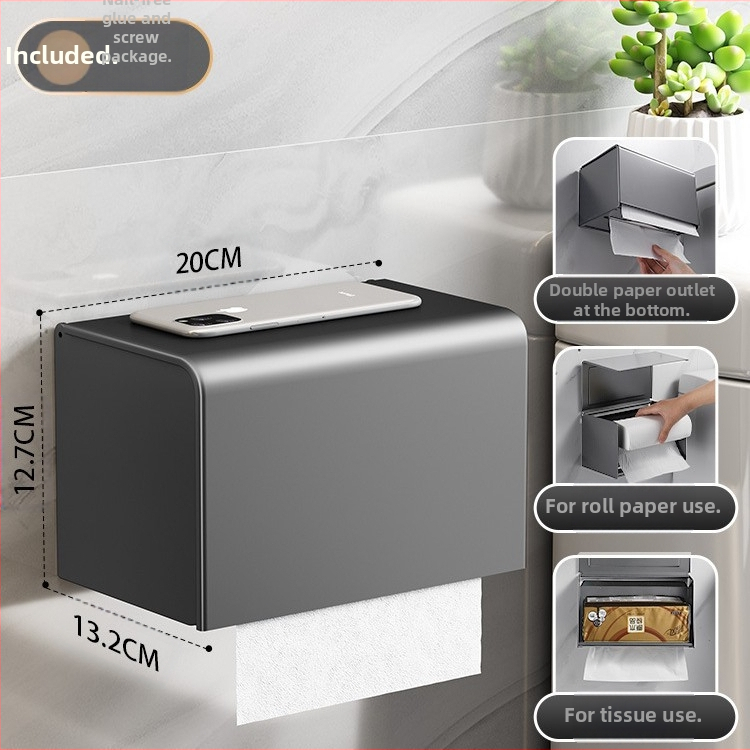 Sienas stiprināms tualetes papīra kastītes stiprinājums, ūdensnecaurlaidīgs, bez caurumiem, no alumīnija ar oksidācijas pārklājumu