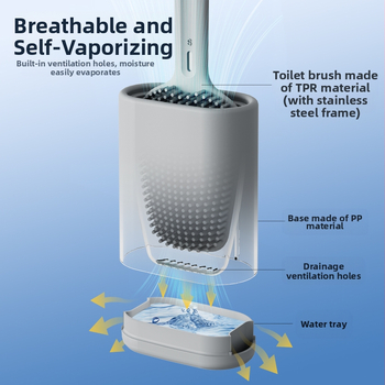 Nerūdijančio plieno tualeto šepetėlių rinkinys su baze ir sieniniu tvirtinimu, pasiekia kiekvieną kampą, svoris 315,5 g