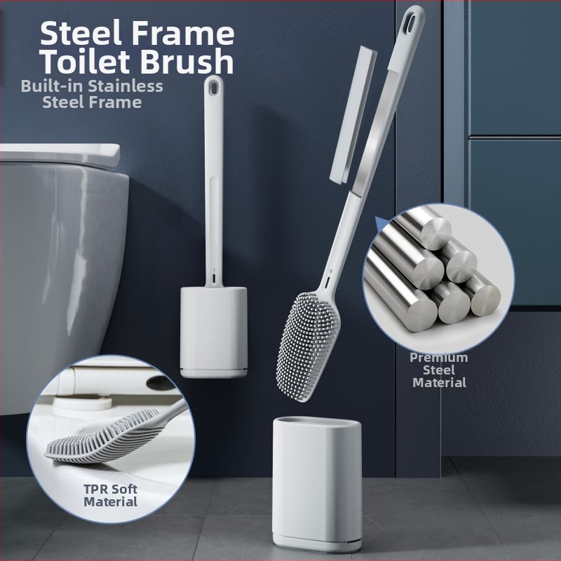 Nerūdijančio plieno tualeto šepetėlių rinkinys su baze ir sieniniu tvirtinimu, pasiekia kiekvieną kampą, svoris 315,5 g