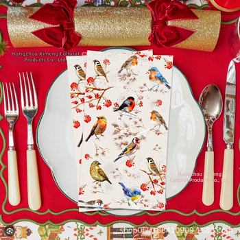 Дълги хартиени салфетки с акварелен мотив цветя и птици – китайски стил, салфетки за парти декор, реквизит за оформление на място