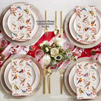 Дълги хартиени салфетки с акварелен мотив цветя и птици – китайски стил, салфетки за парти декор, реквизит за оформление на място