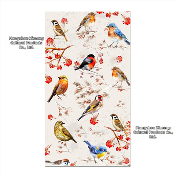 Дълги хартиени салфетки с акварелен мотив цветя и птици – китайски стил, салфетки за парти декор, реквизит за оформление на място