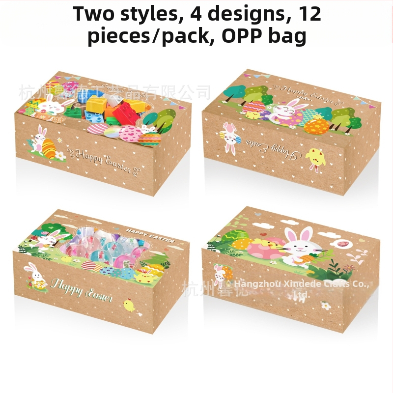 HZ042 Uskrsnja kutija za slatkiše s prozorom – zeko i pilić, poklon pakiranje, 250 g karton, Xin Delie