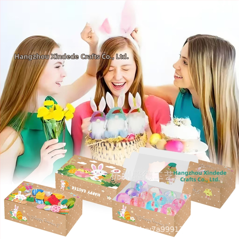HZ042 Великденска кутия за бонбони с прозорец – зайче и пиленце, кутия за подарък, 250 г картон, Xin Delie