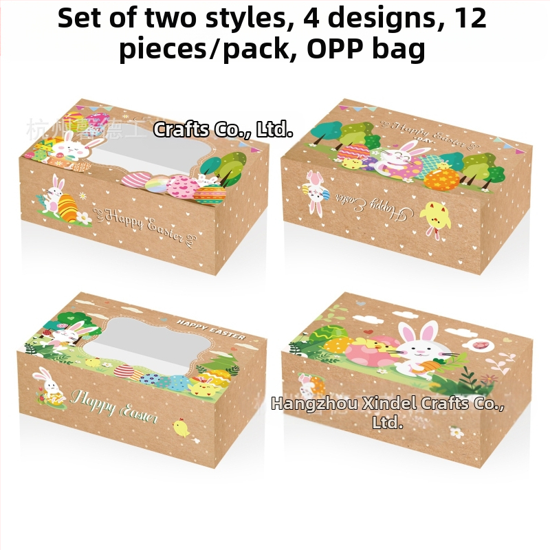 HZ042 Uskrsnja kutija za slatkiše s prozorom – zeko i pilić, poklon pakiranje, 250 g karton, Xin Delie