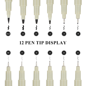 Art Gouline adatos galvutės piešimo rašiklis linijų braižymui – modelis S365-12, plastikinis korpusas, pakuotė 12