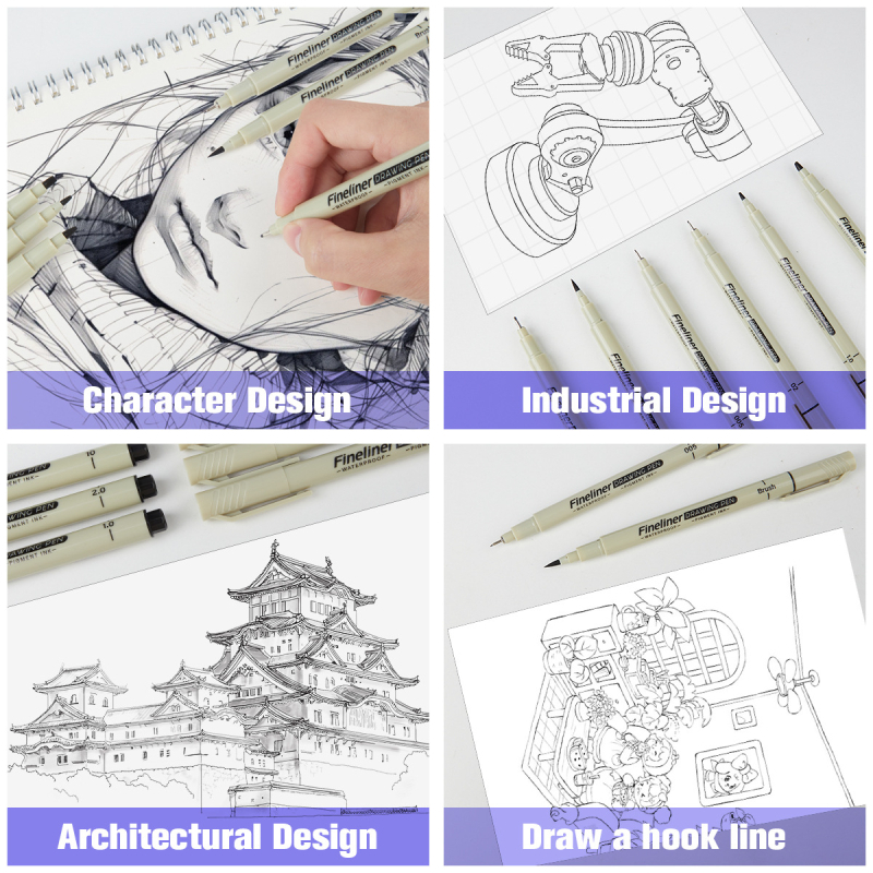 Art Gouline adatos galvutės piešimo rašiklis linijų braižymui – modelis S365-12, plastikinis korpusas, pakuotė 12