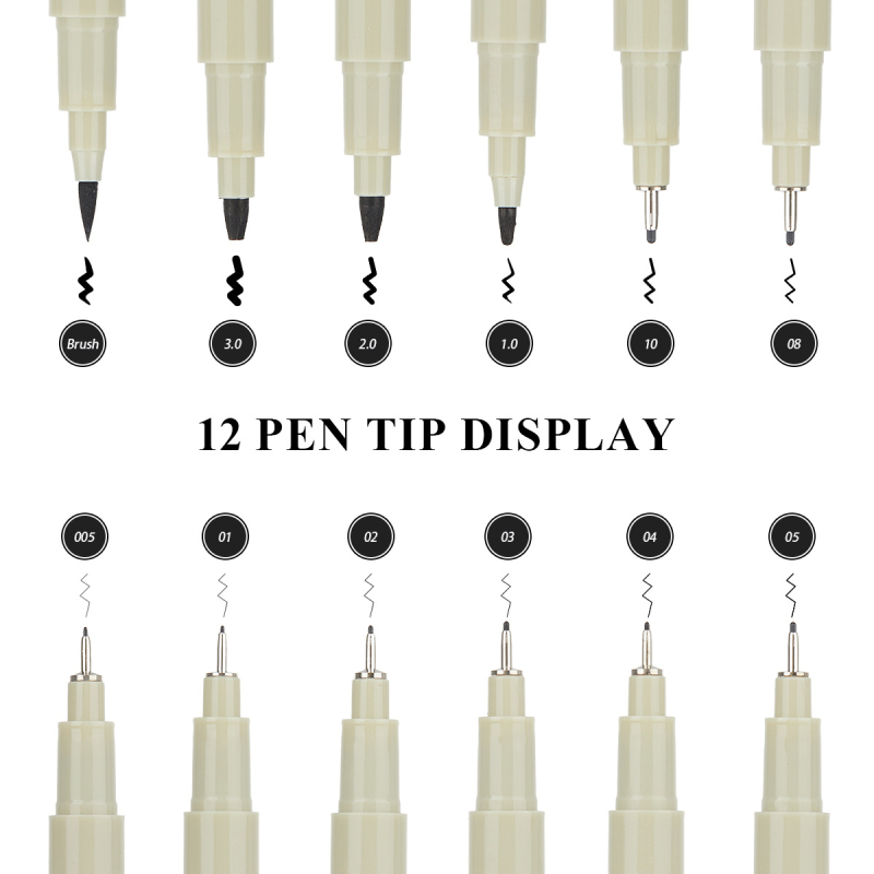 Art Gouline adatos galvutės piešimo rašiklis linijų braižymui – modelis S365-12, plastikinis korpusas, pakuotė 12