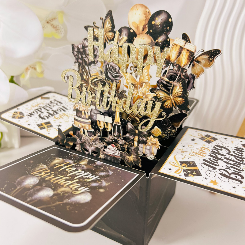 Felicitare de sărbători cu cutie 3D și desen scris de mână, carton, imprimare în patru culori