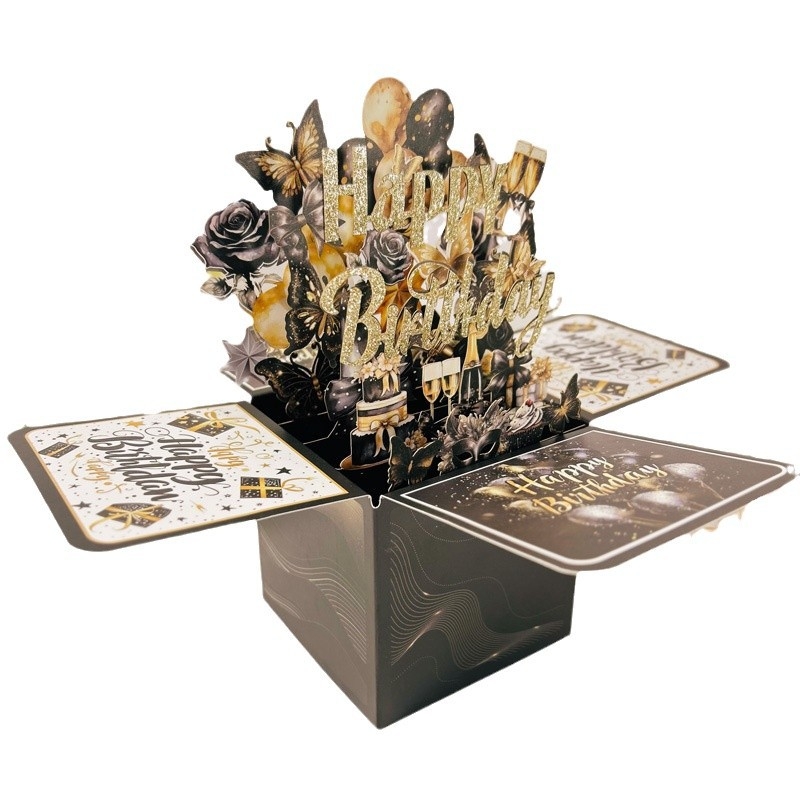 Felicitare de sărbători cu cutie 3D și desen scris de mână, carton, imprimare în patru culori