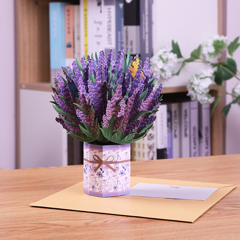 Carte de felicitare 3D cu lavandă | realizată manual | Ziua Mamei | stil: ilustrație pictată manual | categorie: felicitări