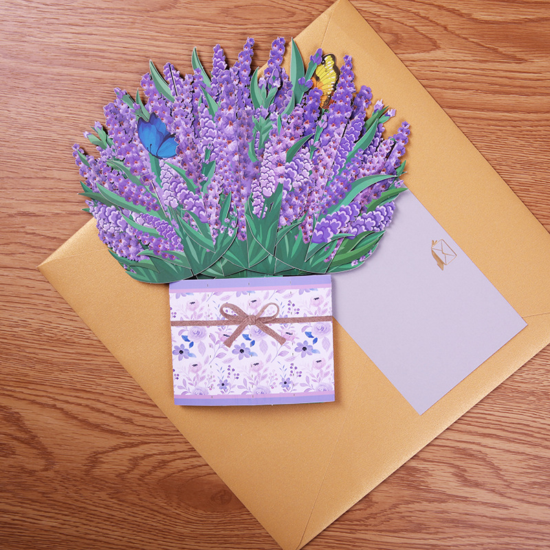 Carte de felicitare 3D cu lavandă | realizată manual | Ziua Mamei | stil: ilustrație pictată manual | categorie: felicitări