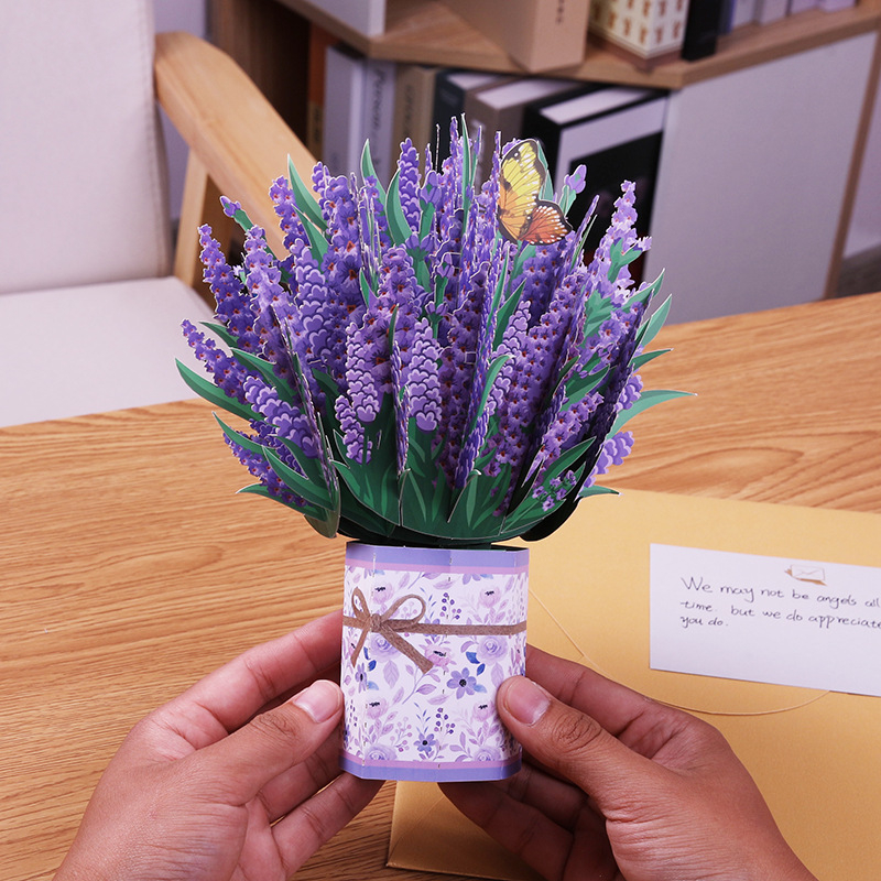 Carte de felicitare 3D cu lavandă | realizată manual | Ziua Mamei | stil: ilustrație pictată manual | categorie: felicitări