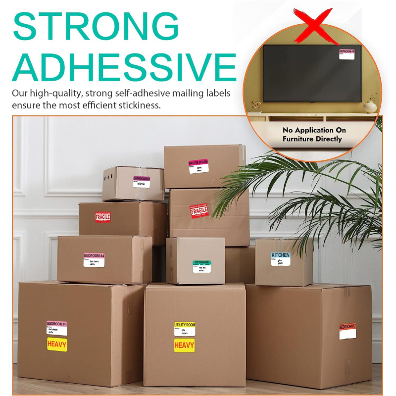 Mammoth PVC αυτοκόλλητες ετικέτες κιβωτίων μετακόμισης, τετράγωνες, 600 τεμάχια