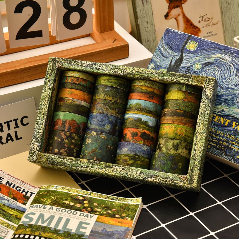 Washi лента Ван Гог Импресия серия, лента за дневник с текстилна основа, Matsushima, 8‑бр. DIY канцелария колекция, за общо ползване, възможност за персонализация