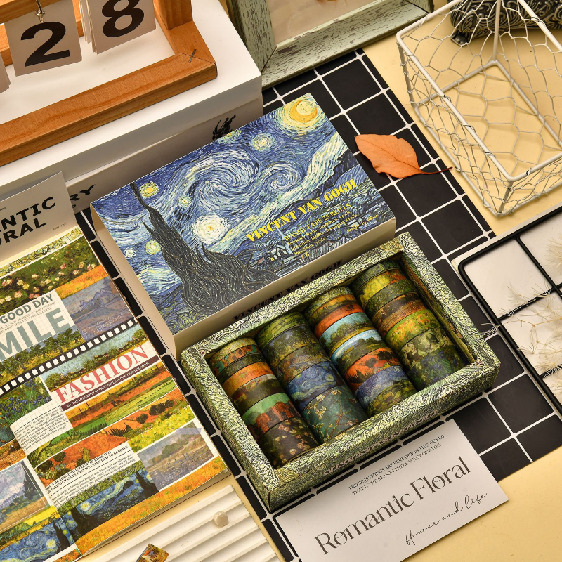 Washi лента Ван Гог Импресия серия, лента за дневник с текстилна основа, Matsushima, 8‑бр. DIY канцелария колекция, за общо ползване, възможност за персонализация