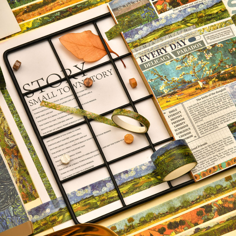 Washi лента Ван Гог Импресия серия, лента за дневник с текстилна основа, Matsushima, 8‑бр. DIY канцелария колекция, за общо ползване, възможност за персонализация