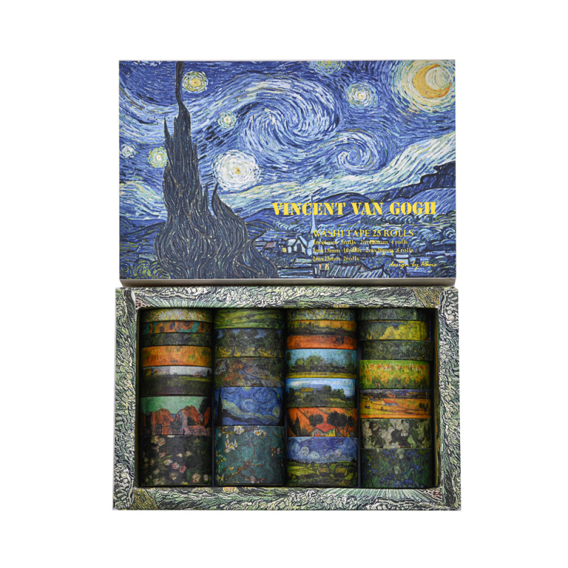 Washi лента Ван Гог Импресия серия, лента за дневник с текстилна основа, Matsushima, 8‑бр. DIY канцелария колекция, за общо ползване, възможност за персонализация