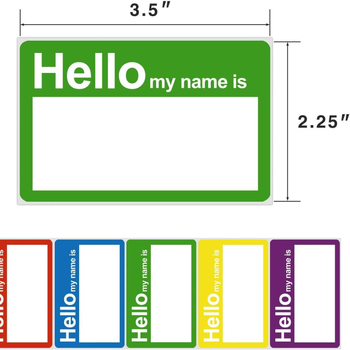 Naljepnice za imena – pravokutne PVC samoljepljive naljepnice za konferencije i nastavu, s natpisom Hello my name is, debljina 0,12 mm, rotacijsko tiskanje, Zhentuo