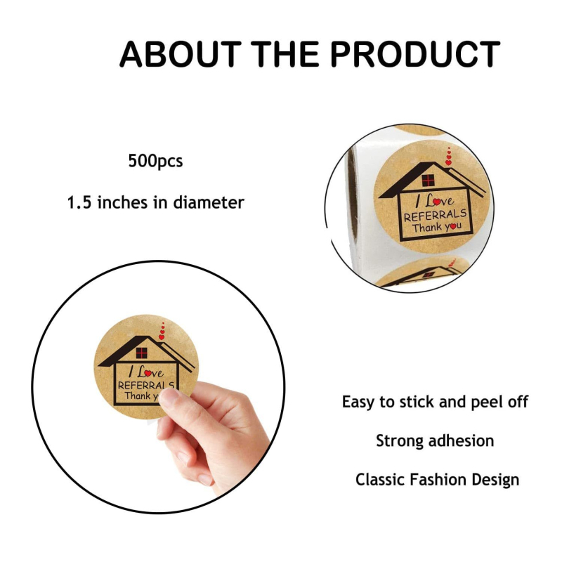 Ačiū etiketė | Kraft popierius | Nekilnojamojo turto namų lipdukas agentams | Atsparumas 110°C