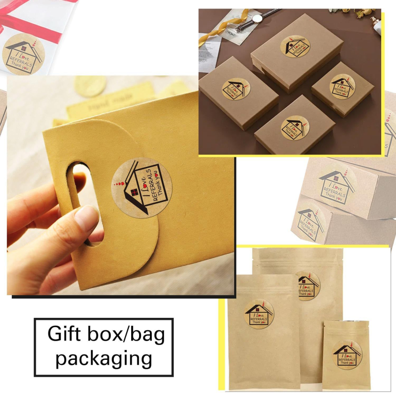 Ačiū etiketė | Kraft popierius | Nekilnojamojo turto namų lipdukas agentams | Atsparumas 110°C