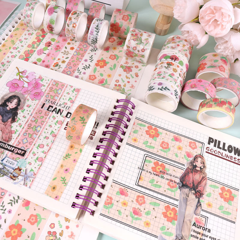 Washi лента DIY комплект със стикери за дневник – пролетен флорален дизайн с малки цветя (Основен материал: And paper; Дебелина: 0.1 mm; Бранд: Yida; Обхват: Универсален; Тегло: 76 g)