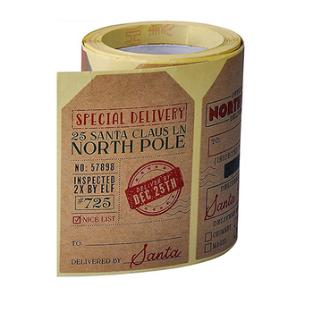 Ρολά αυτοκόλλητων από kraft χαρτί με μη συμμετρικό σχήμα, 200 τεμάχια, μοντέλο 125A-KP247, δυνατότητα προσαρμογής, χριστουγεννιάτικο θέμα