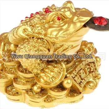 Трикрак жаба талисман за късмет, статуя от смола, модерен минималистичен стил, с монети