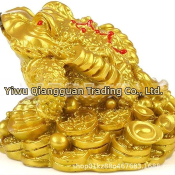 Трикрак жаба талисман за късмет, статуя от смола, модерен минималистичен стил, с монети