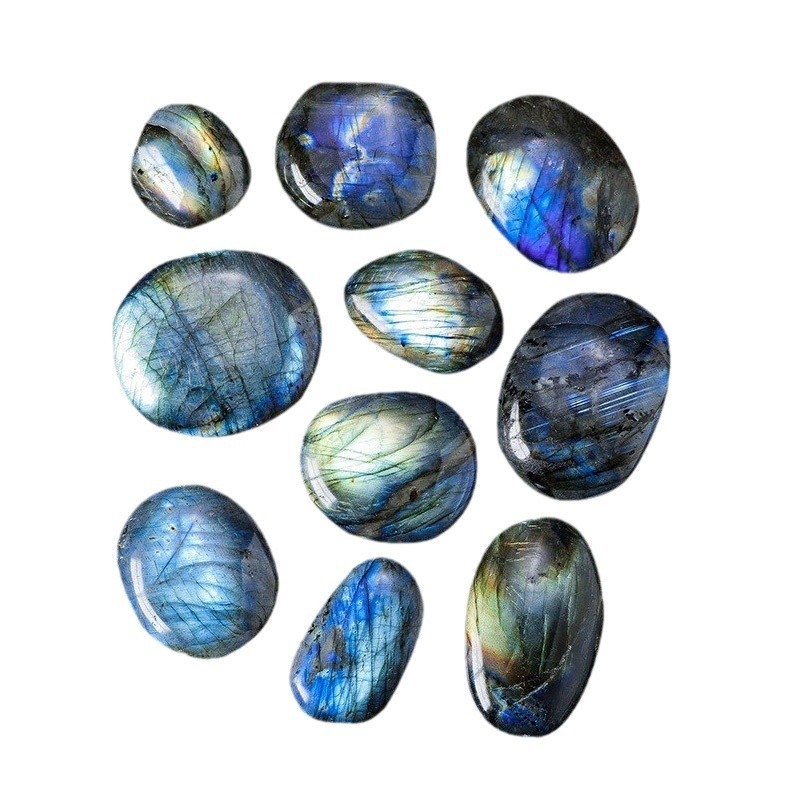 Labradorīta kristāla akmens paraugs – zīmols Runyangshi, Kristāla akmens, mūsdienīgs minimalistisks mājas dekors, PP maisiņa iepakojums