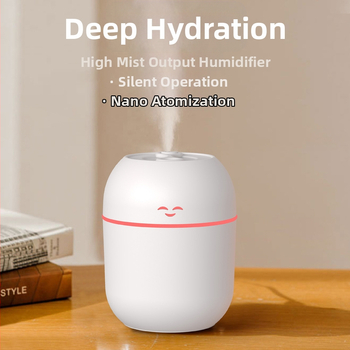Šypsenos veido USB ultragarsinis drėkintuvas, 1 miglos išėjimas, tinkamas patalpoms iki 10 m², vandens bakas iki 0,5 L