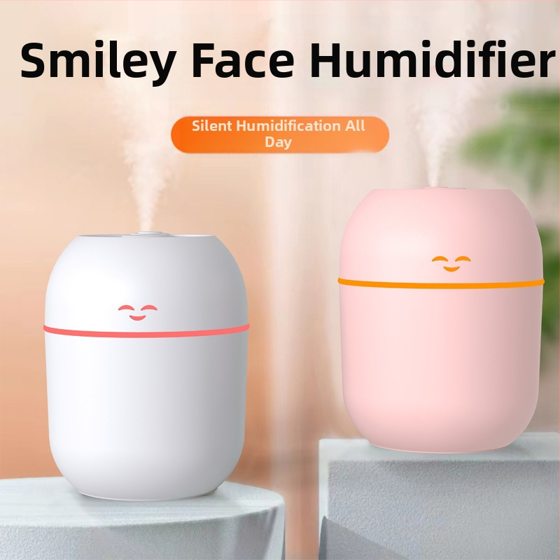 Šypsenos veido USB ultragarsinis drėkintuvas, 1 miglos išėjimas, tinkamas patalpoms iki 10 m², vandens bakas iki 0,5 L