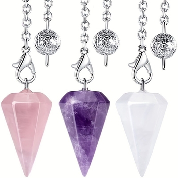 Colier 3 bucăți din cristal, pandant hexagonal pe coloană, design geometric, lustruit, Brand Stone