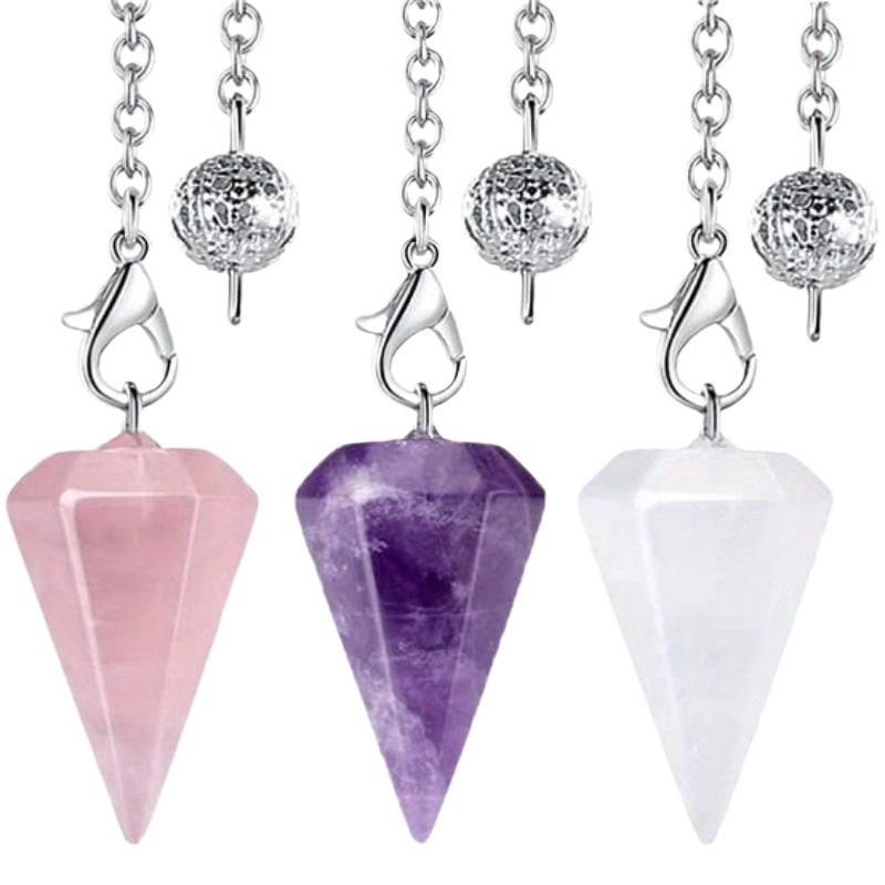 Colier 3 bucăți din cristal, pandant hexagonal pe coloană, design geometric, lustruit, Brand Stone