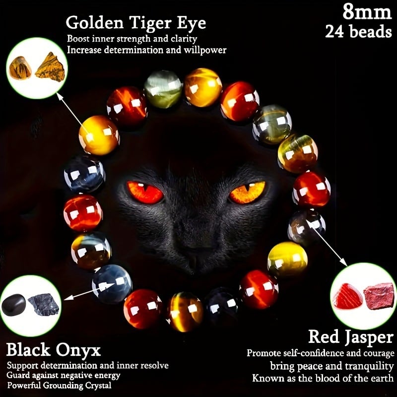 Βραχιόλι με χάντρες από μάτι τίγρης - χειροποίητο, φυσικό, unisex, στρογγυλές χάντρες