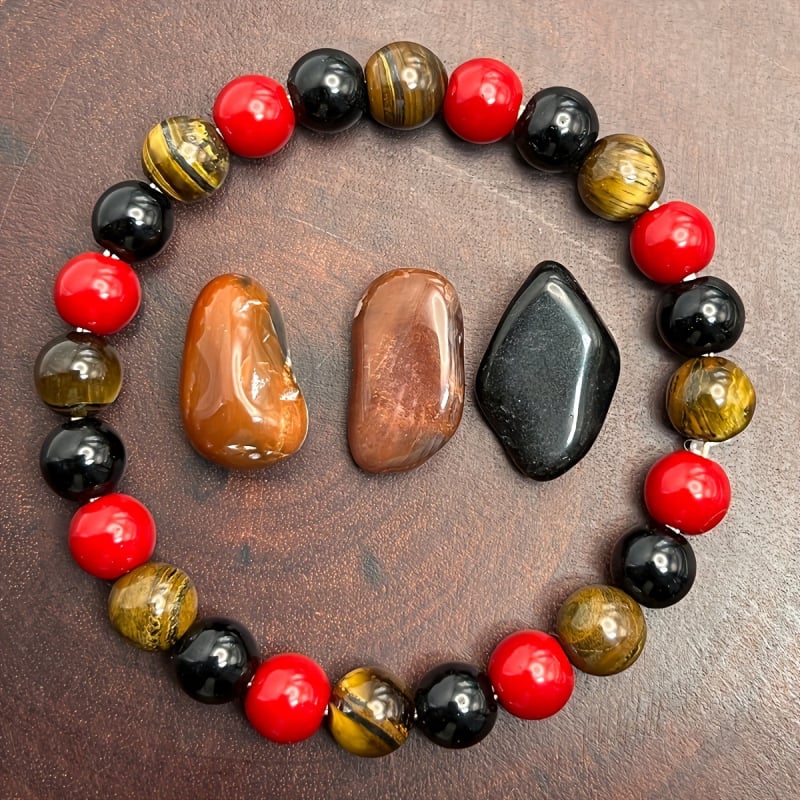 Βραχιόλι με χάντρες από μάτι τίγρης - χειροποίητο, φυσικό, unisex, στρογγυλές χάντρες